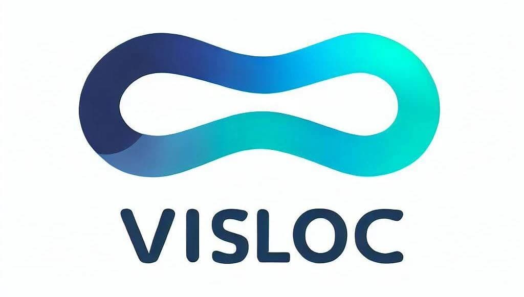 VisLoc logo: a gradient loop in blue and teal above the word VISLOC.
